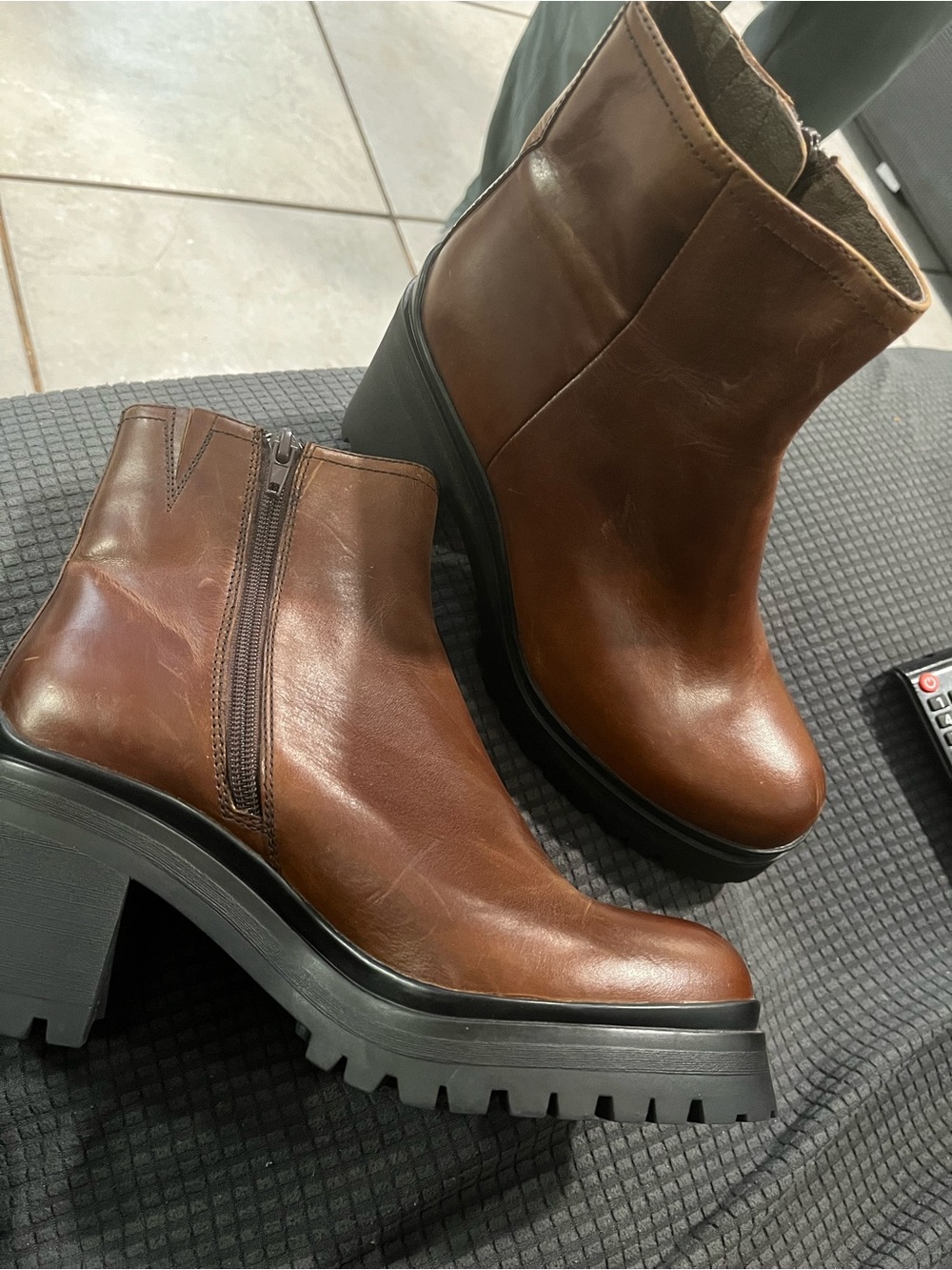 Jeffrey Campbell Brown Leather Chunky Zip Platform Ankle Boots